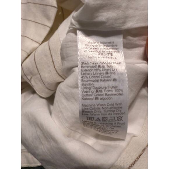 NWT J.Crew Size 8 Striped linen-blend vest ivory camel Off-White Causal 5 Button - Picture 6 of 9